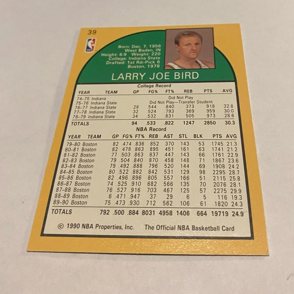 Larry Bird 1990 NBA Hoops Basketball Card # 39 Vintage Collectible